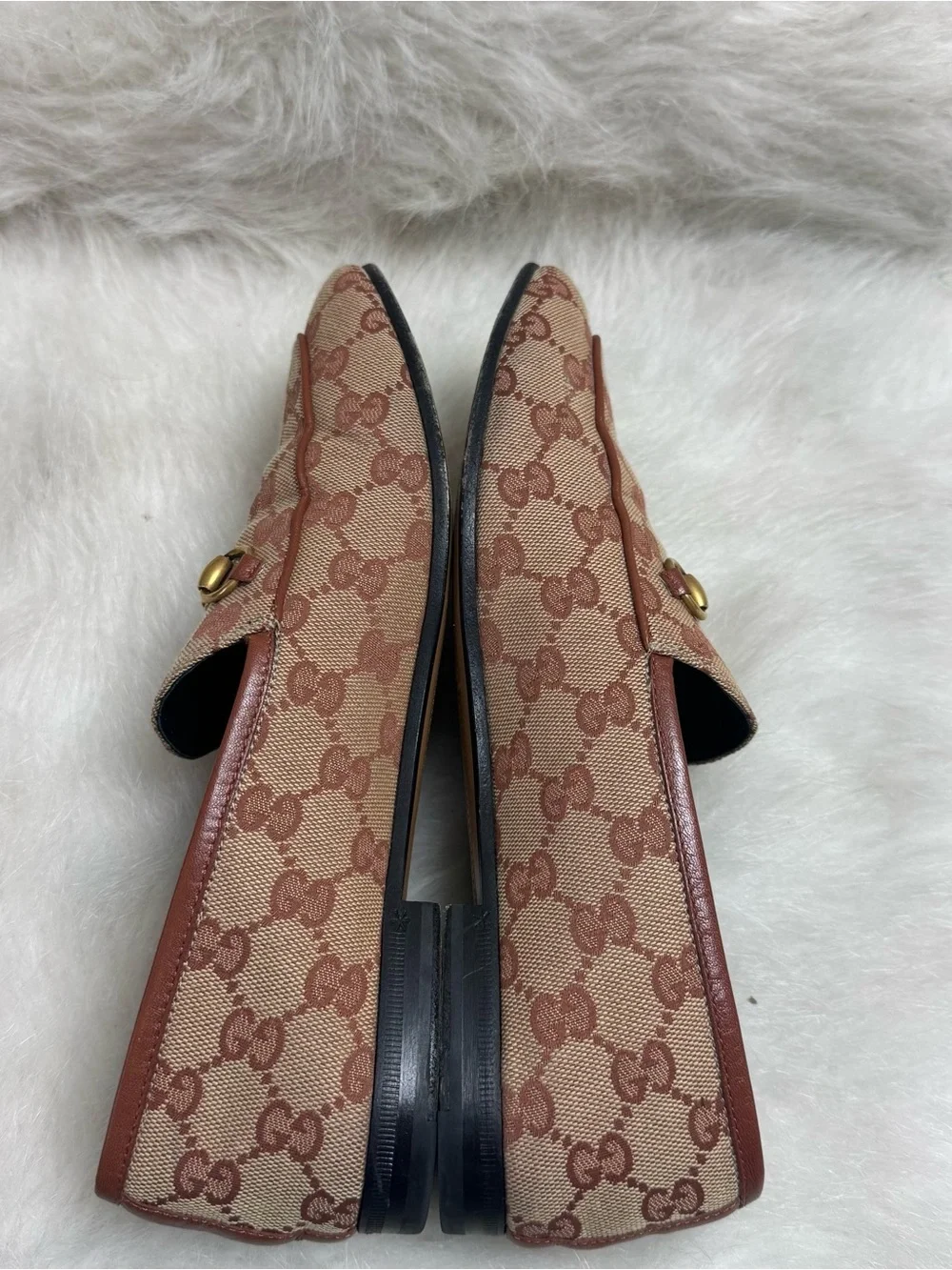 Gucci Jordaan GG Monogram Horsebit Tan Loafers 39.5